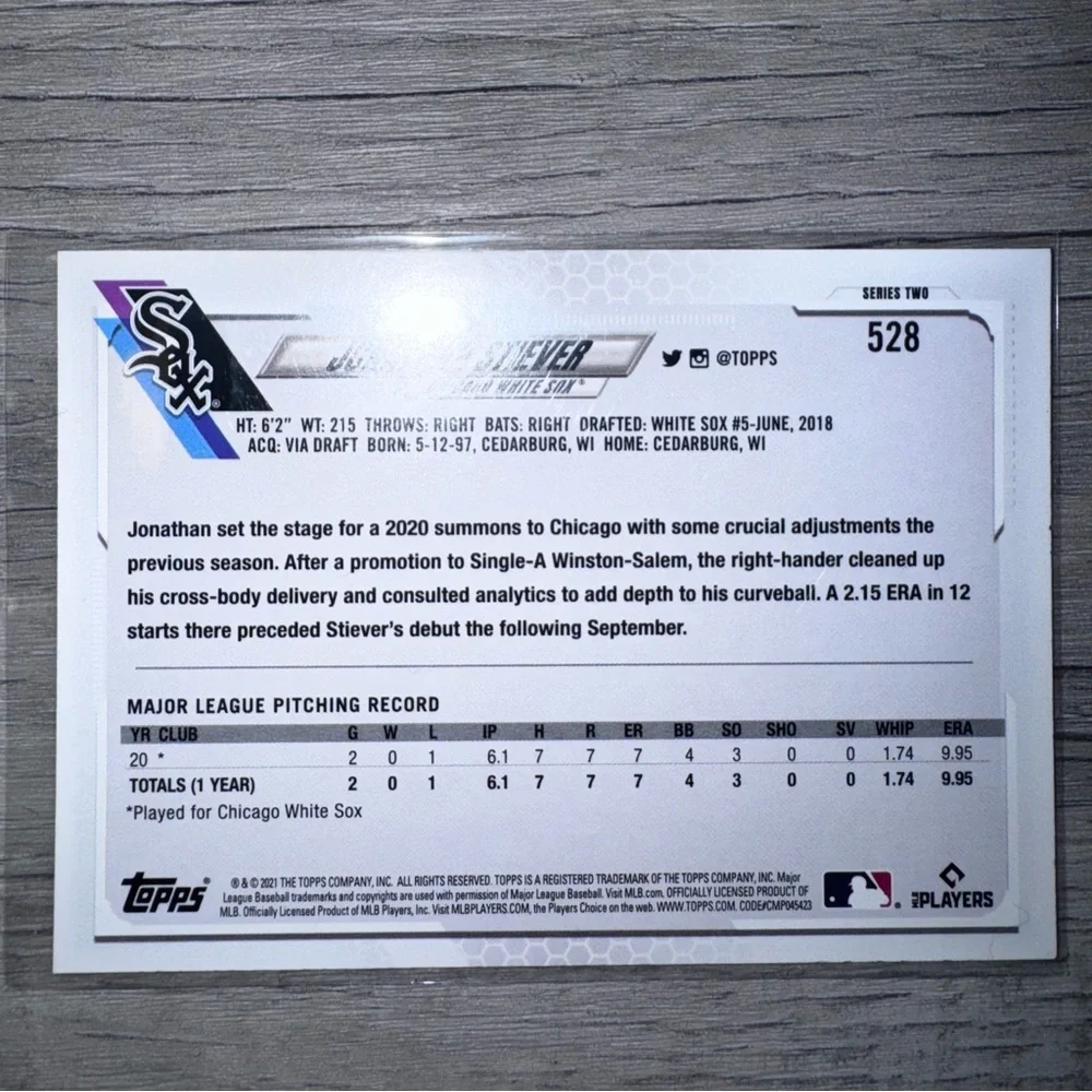 2021 Topps JONATHAN STIEVER Employee Edition Rare card #528 CHICAGO WHITE SOX - Picture 3 of 4
